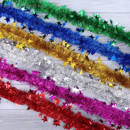Мишура переплет d-5 см 2 м звезда микс 702609