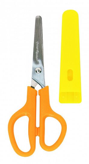 Ножницы детские Каляка-Маляка безопасные 130 мм, эргономичные ручки пластиковые желто-оранжевые с футляром 102188/НЧКМ