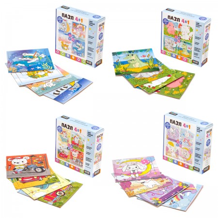 Набор пазлов 4-6-9-12 эл. Origami &quot;Мечтатели/С любимой мамой/Миша путешественник/Полетаем?&quot;, ассорти 363391 7874