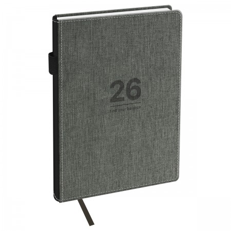 Ежедневник датированный 2026г., А5, 176л., твердый переплет, кожзам, BG &quot;Fillsta. Gray&quot;, серый 380696 DdА5_09614