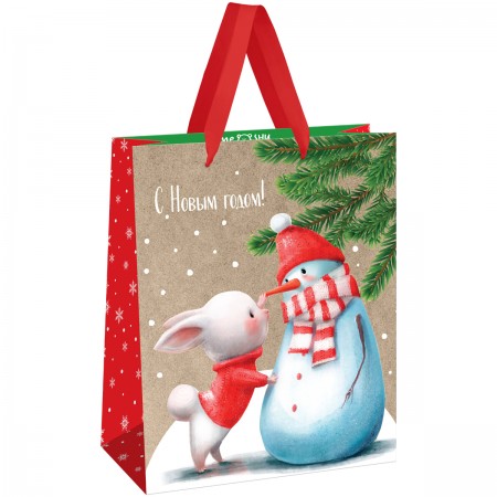 Пакет подарочный 26*32*12см MESHU &quot;Snowman&quot;, крафт 371084 MS_61645