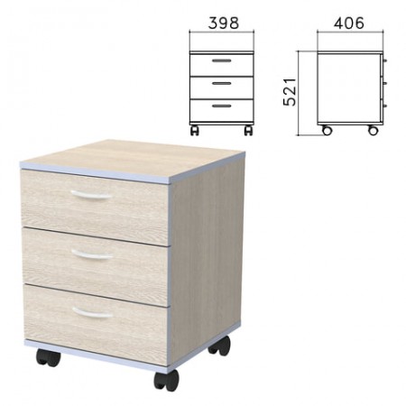 Тумба подкатная &quot;Бюджет&quot;, 398х406х521 мм, 3 ящика, дуб шамони светлый, 402952-430  640628