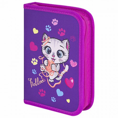 Пенал BRAUBERG, 1 отделение, 1 откидная планка, полиэстер, 21х14 см, &quot;Playful kitty&quot;, 271521