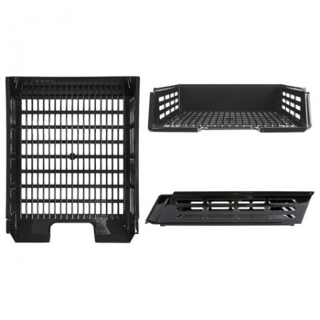 Лоток горизонтальный для бумаг BRAUBERG &quot;Basic&quot;, А4 (270х360х75 мм), с пазами, сетчатый, черный 237011