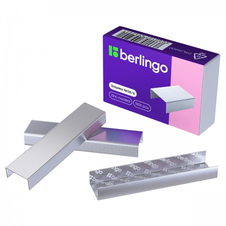 Скобы для степлера №26/6 Berlingo, оцинкованные, 1000шт 264150/DSk_26600