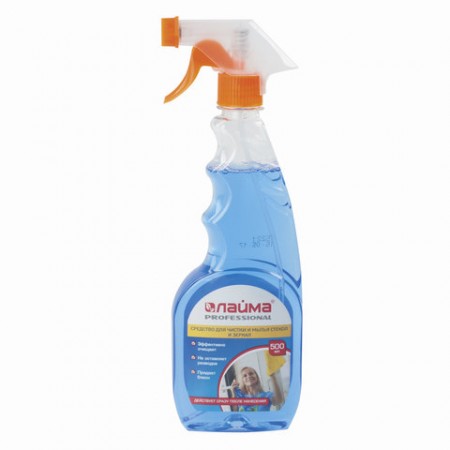 Средство для мытья стекол и зеркал 500 мл, ЛАЙМА PROFESSIONAL, распылитель, 601609