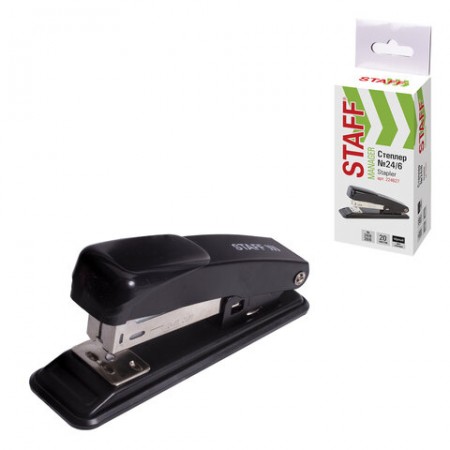Степлер №24/6, 26/6 металлический STAFF &quot;Manager&quot;, до 20 листов, черный, 224627