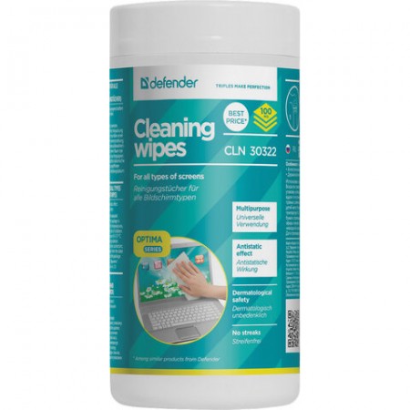 Салфетки для мониторов всех типов DEFENDER CLN30322, в тубе, 100 шт., 30322  511788/170043