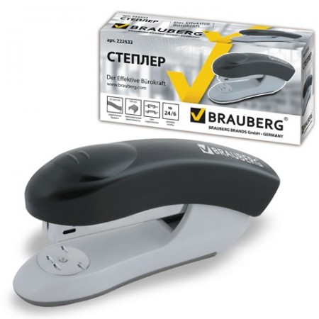 Степлер №24/6, 26/6 BRAUBERG &quot;Original&quot;, до 25 листов, черный, 222533