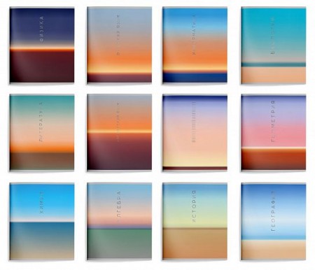 Комплект тетрадей 48 л. А5 клетка/линия, на скрепке, Schoolformat НАТУРАЛЬНЫЙ ГРАДИЕНТ мел картон, матовая ламинация, фольга ТТК12-НГ 257246