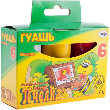 Гуашь 06 цветов, 20мл,&quot;Пчелка&quot;  картон, европодвес, 95193/221014/265714