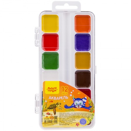 Акварель 12 цветов, Мульти-Пульти &quot;Енот в Красном море&quot;, медовая, без кисти, пластик, европодвес  240040/АП_10705