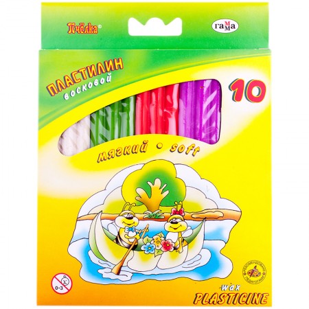Пластилин 10 цветов, &quot;Пчелка&quot;восковой, со стеком, картон с европодвесом, 280031Н, 103614/283175