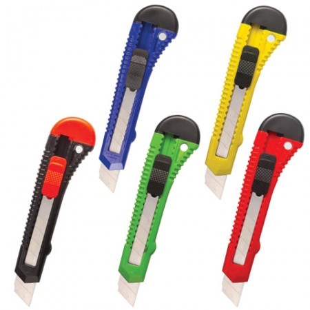 Нож канцелярский 18 мм фиксатор, цвет корпуса ассорти, упаковка с европодвесом, 178794/230485/238179