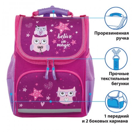 Ранец ПИФАГОР BASIC, с эргономичной спинкой, &quot;Smart owls&quot;, 35х28х18 см, 229933