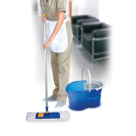 Швабра с флаундером 40 см, черенок 120 см, резьба 1,6 см, МОП микрофибра/абразив, карманы (ТИП К), ЛАЙМА, 601461