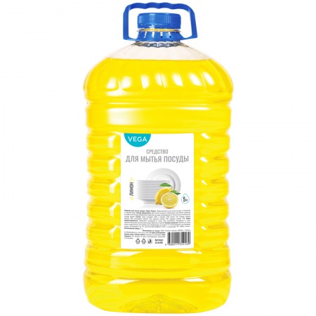 Средство для мытья посуды 5 л, Vega &quot;Лимон&quot;, ПЭТ,  314200