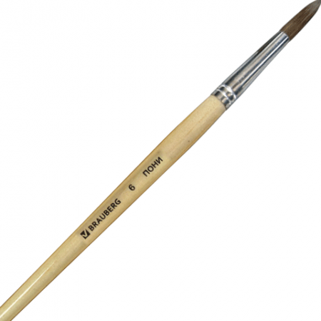 Кисть BRAUBERG из ворса пони, круглая, №6, арт.200192