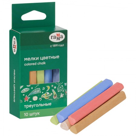Мелки школьные Гамма, цветные, 10шт., мягкие, треугольные, картонная упаковка, европодвес 300262  909192