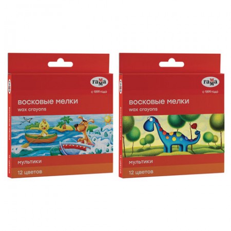Восковые мелки ГАММА &quot;Мультики&quot;, 12 цветов, 8х90 мм, круглые, картонная упаковка, 2131018_01_29   228506 305856
