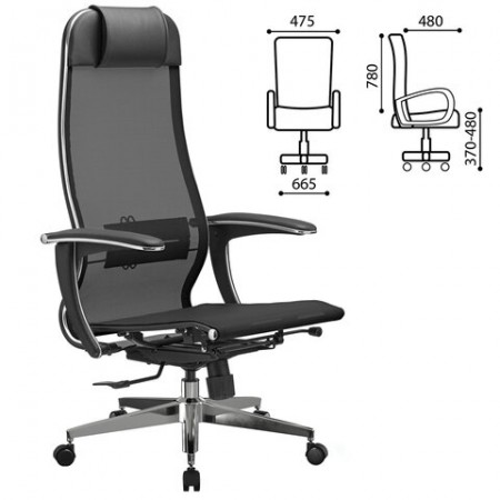 Кресло офисное МЕТТА &quot;К-4-Т&quot; хром, прочная сетка, сиденье и спинка регулируемые, черное  532446