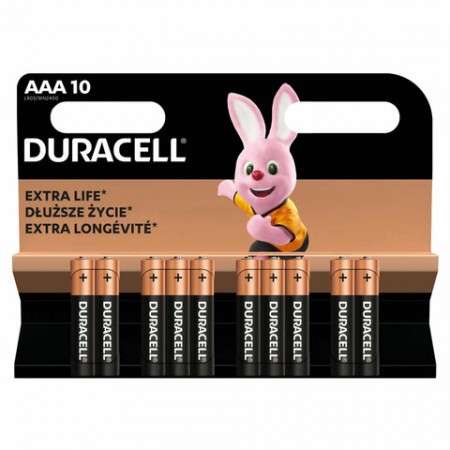 Батарейки КОМПЛЕКТ 10 шт., DURACELL Basic ОРИГИНАЛ, AAA (LR03, 24А), алкалиновые, мизинчиковые  456787