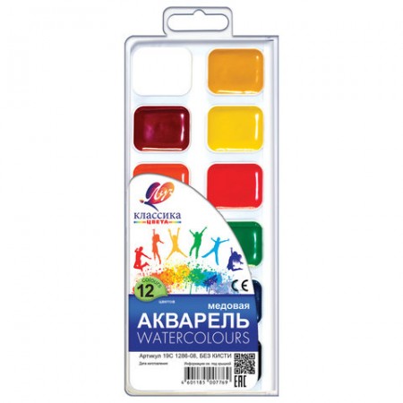 Краски акварельные ЛУЧ &quot;Классика&quot;, 12 цветов, медовые, без кисти, пластиковая коробка, 19С1286-08/190429/063019
