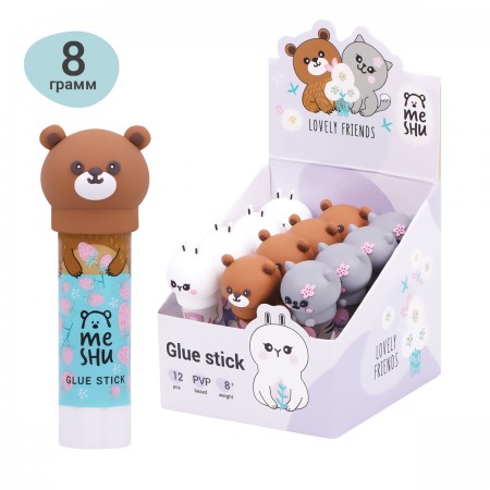 Клей-карандаш MeShu с топпером &quot;Animals&quot; ассорти, 8г., дисплей бокс, ПВП 339126  MS_45449
