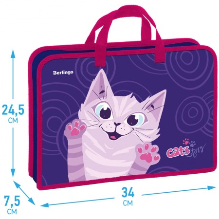 Папка с ручками 1 отделение, А4 Berlingo &quot;Scary cat&quot;, 340*245*75мм, пластик, на молнии 336639 PTA47533