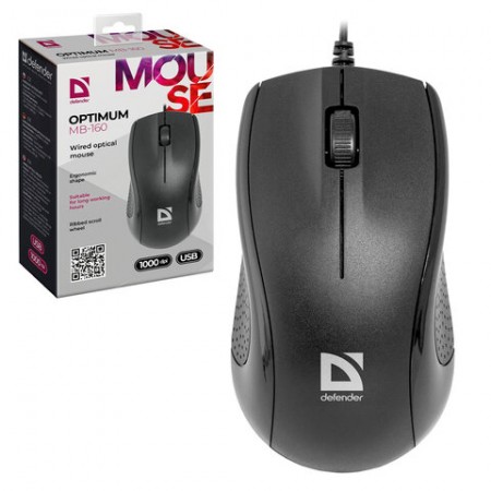 Мышь проводная DEFENDER Optimum MB-160, USB, 2 кнопки + 1 колесо-кнопка, оптическая, черная, 52160 /512027/260542