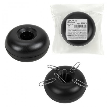 Скрепочница магнитная STAFF, прозрачный/черный корпус, 226825