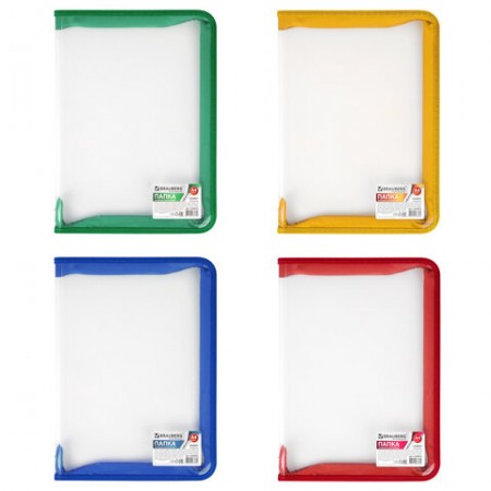 Папка на молнии пластиковая А4  &quot;Диагональ&quot;, 325х230 мм, прозрачная, молния ассорти, 224052 /239065/ANm_04006