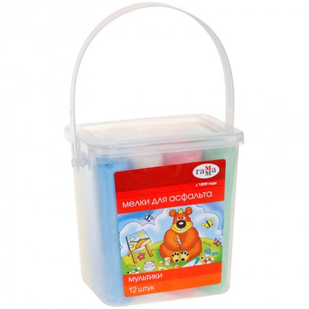 Мелки для асфальта Гамма &quot;Мультики&quot;, цветные, 12шт., 6цв., круглые, пластиковое ведро 285031/1704192 В