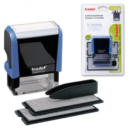Штамп самонаборный 4-строчный, размер оттиска 47х18 мм, синий без рамки, TRODAT 4912P4/DB, КАССЫ В КОМПЛЕКТЕ, 4912/DB/ 230962