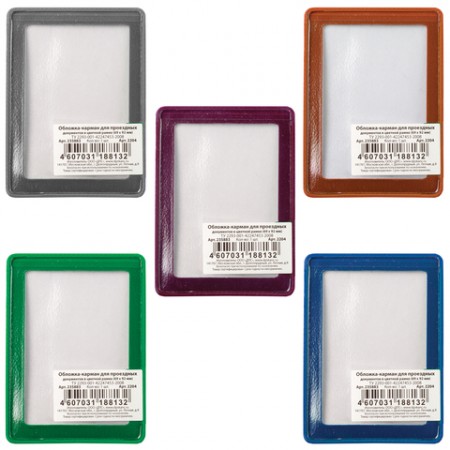 Обложка-карман для проездных документов, карт, пропусков, 92х69 мм, прозрачная, ПВХ, в цветной рамке, ассорти, ДПС, 2204  235883/284228