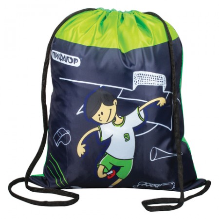 Сумка для обуви ПИФАГОР для начальной школы, мальчик, Футболист, зеленая 42*34 см, 226634