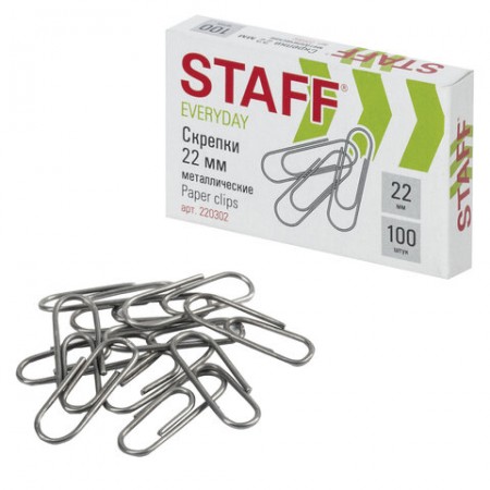 Скрепки 22 мм, металлические, 100 шт., в картонной коробке, Россия, 220302  STAFF &quot;EVERYDAY&quot;