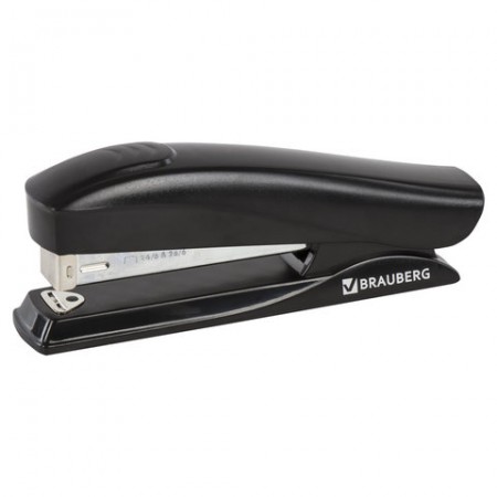 Степлер №24/6, 26/6 BRAUBERG &quot;ST-100&quot;, до 20 листов, черный, металлический механизм 224345