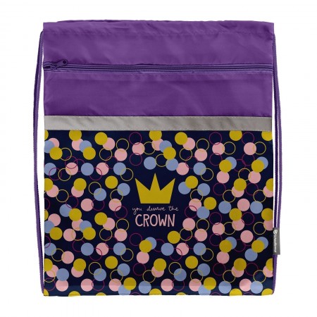 Мешок для обуви Schoolformat большой С КАРМАНОМ, 49х41, серия Shiny crown МОБК-ШКР/213002