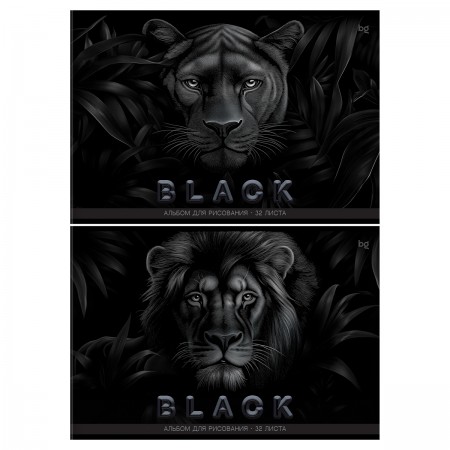 Альбом для рисования 32л., А4, на скрепке BG &quot;Just black&quot;, soft-touch ламинация, выб. лак 378683 АР4ск32_лс_вл 08613