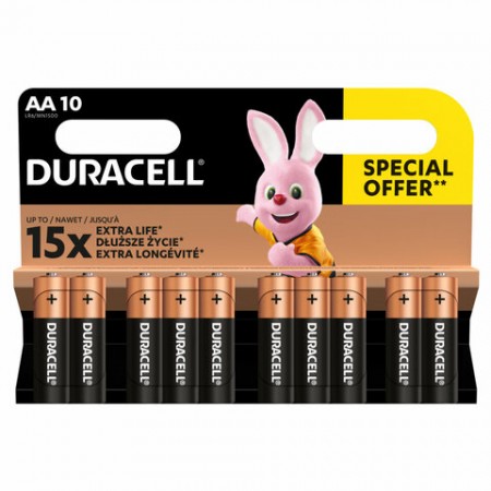 Батарейки КОМПЛЕКТ 10 шт., DURACELL Basic ОРИГИНАЛ, AA (LR6, 15А), алкалиновые, пальчиковые  456786