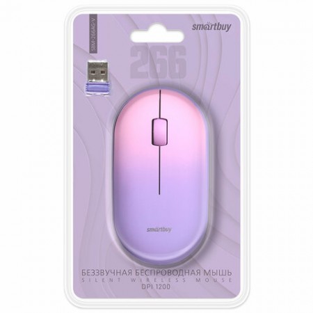 Мышь беспроводная бесшумная SMARTBUY 266AG-V, USB, 2 кнопки + 1 колесо, оптическая, фиолетовая, SBM-266AG-V  514184
