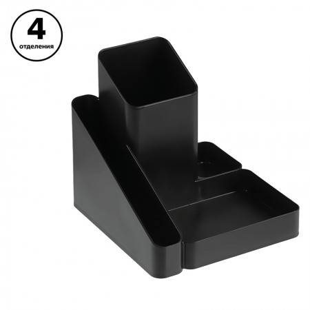 Подставка-органайзер СТАММ &quot;Имидж&quot;, 115х122х111 мм, 4 отделения, черная, ОР31, 235824/078405