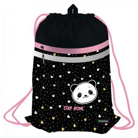 Мешок для обуви 1 отделение Berlingo &quot;Cool panda&quot;, 340*460мм, вентил  сеточка, светоотражающая лента, карман на молнии 367895/SB-EXPL-1012