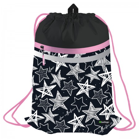 Мешок для обуви 1 отделение Berlingo &quot;Glossy stars&quot;, 340*460мм, вентил  сеточка, светоотражающая лента, карман на молнии 367890/ SB-EX-1002
