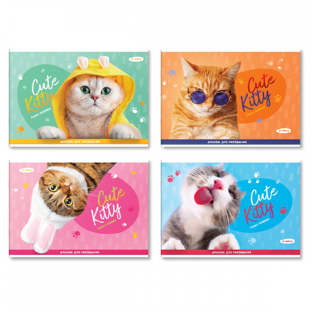 Альбом для рисования 24л., А4, на скрепке BG "Cute Kitty" 344714 АР4ск24 12841