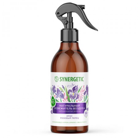 Освежитель воздуха 380 мл SYNERGETIC "Ирис и розовый перец", биоразлагаемый, нейтрализатор запахов, спрей, 900002  608654